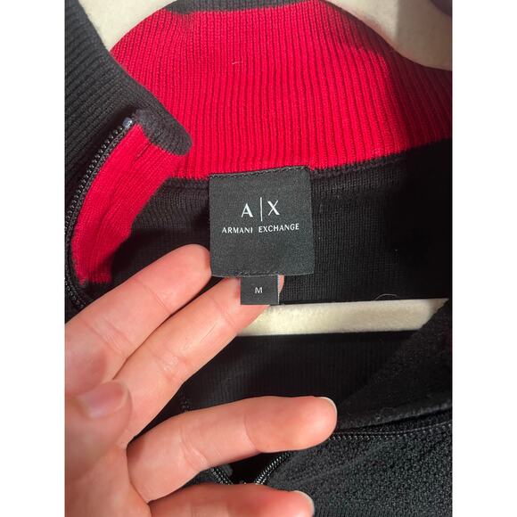 ARMANI EXCHANGE 1/4 Zip Pullover Sweater Black Knitted 100% Cotton Men's Sz M - Picture 3 of 13
